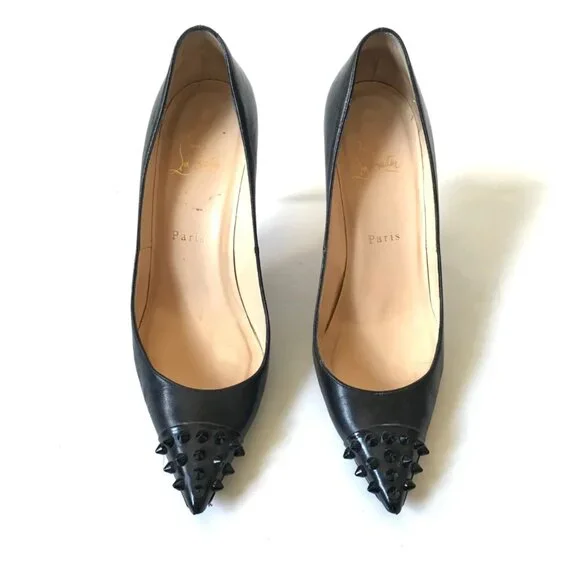 Christian Louboutin Geo Spike Pointed Toe Pumps Heels Womens 38.5 8.5 Black Stud - Picture 3 of 12